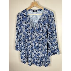 Papermoon Womens Plus Size Blouse Top Liquid Knit Leaf Print 3X Stretch Boho